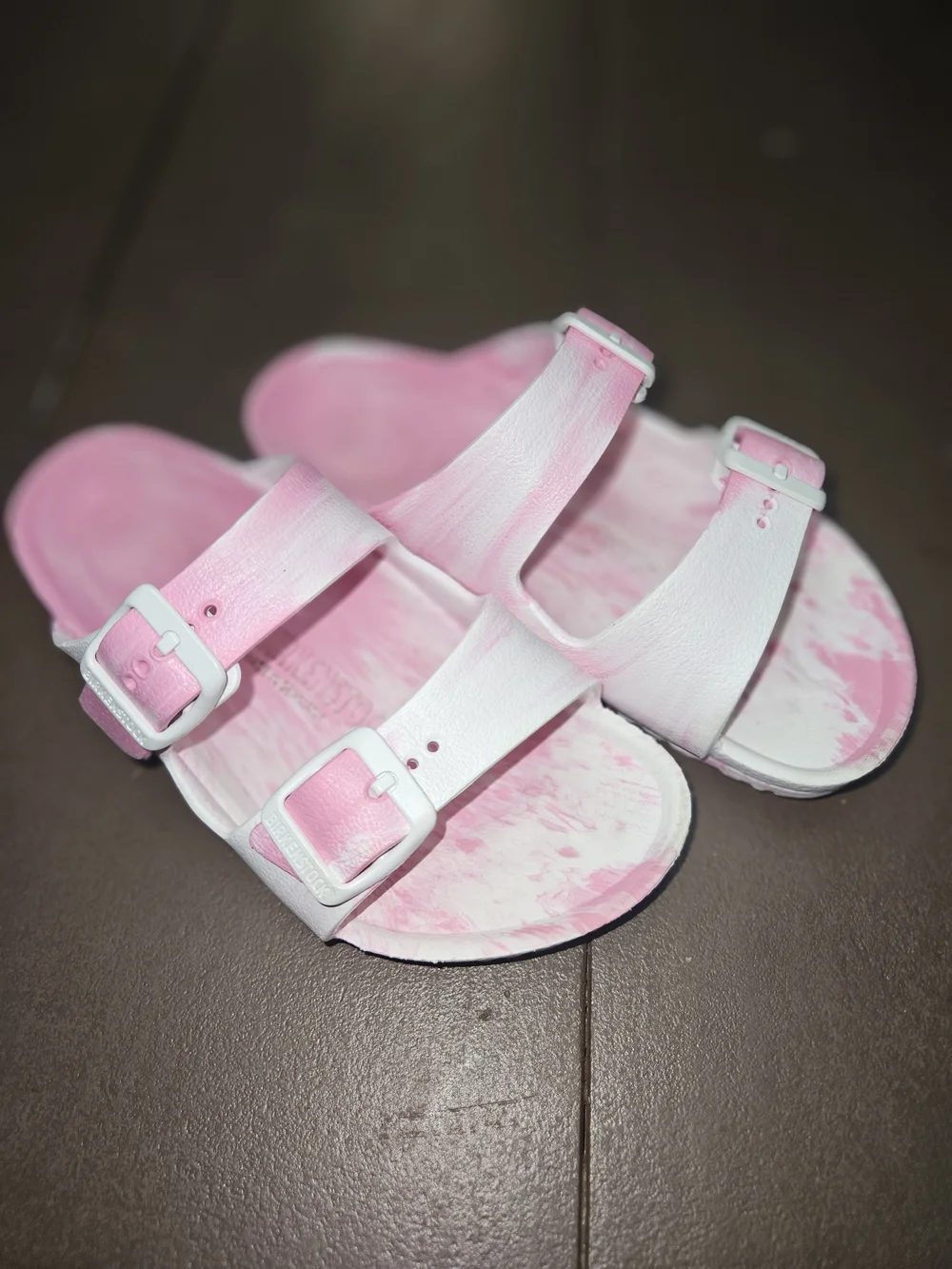 Birkenstock Kids Pink and White Tie-Dye Two-Buckle Sandals